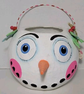 Glitterville Frosty Folly Snowman Bucket Winter Candy Pail Paper Mache Decor - Picture 1 of 18