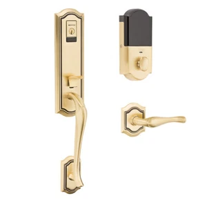 Estate Evolved Bethpage Smart Handleset Satin Brass & Brown - Picture 1 of 1