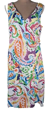 Lauren Ralph Lauren Faux Wrap Paisley Crepe Dress Sz 10 Colorful Beachy Resort - Image 1 of 4
