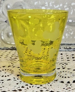 Yellow Disney Parks Glass Tumbler Frosted Etched Mickey Ears Authentic 8 oz - Picture 1 of 7