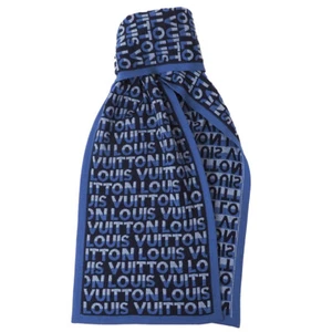 Auth Louis Vuitton Echarpe LV Split Scarf Blue Navy M70910 Men's Wool - Picture 1 of 10