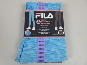FILA 2 Pack Youth Reversible Leggings Girls Size XS 5/6 - Blue/Gray (NWT) - Picture 1 of 3