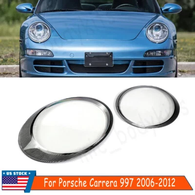 Right+Left Front Headlight Lens Cover Shell Pair For 2006-12 Porsche Carrera 997 Foto 1 de 4