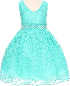 Baby Mädchen Blumen Spitze Top Perlen Schärpe Urlaub Party Blumenmädchen Partykleid - Bild 1 von 9