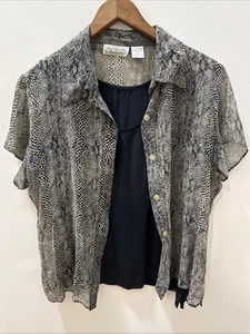New York City Design Co schwarz & hellbraun Animal Print Seide Bluse Top & Tank Größe L - Bild 1 von 8