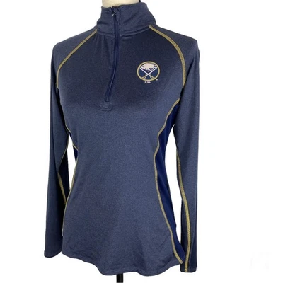 Top Pullover NHL Buffalo Sabres 1/4 Cremallera Azul Dorado Manga Larga Mujer Pequeño Foto 1 de 4
