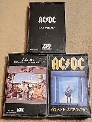 AC/DC Cassette Tape LOT: Back In Black Who Made Who Dirty Deeds Done Dirt Cheap - Image 1 of 4