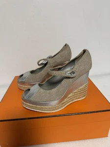 Hogan Shoes Womens Size 37 Wedge Espadrille Peep Toe Mary Jane Made in Italy - Picture 1 of 10