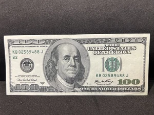 Series 2006 A ~ US One Hundred Dollar Bill $100 ~ New York ~ KB 02589488 J - Picture 1 of 4