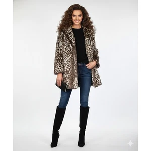 Soft Surroundings Coat Womens M Brown Leopard Print Faux Fur Statement Classic - Picture 1 of 21