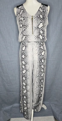 Mono Ellen Tracy Pequeño Estampado Animal Negro Blanco Sin Mangas Pierna Ancha Encaje Cremallera Foto 1 de 4