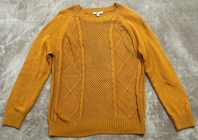 BASS Size MEDIUM Mustard Yellow Cable Knit Sweater Classy Classic Holiday Party - Image 1 of 3