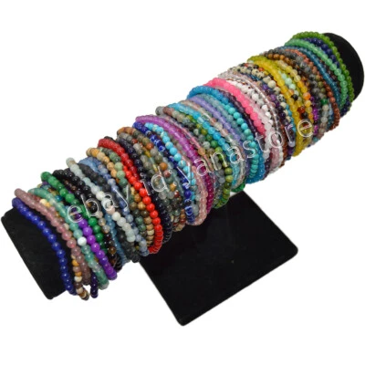 4mm Sortiert Natürlich Edelstein Rund Perlen Dehnbar Armbänder Reiki Chakra - Bild 1 von 4