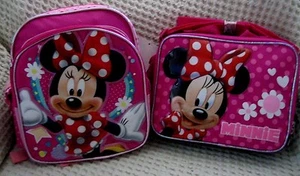Minnie Mouse w/ Bow Ties Backpack and Matching Minnie Mouse Lunchbox Disney-New! - Picture 1 of 6