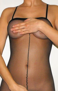 Body Bodysuit Playsuit offen Pantyhose SCHWARZ BLACK transparent unisex glänzend - Bild 1 von 12