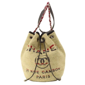 CHANEL Shoulder Bag Deauville Drawstring Bag SilverHardware Canvas - Picture 1 of 22