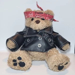 Build A Bear Plush Bear Red Bandana Faux Leather Jacket And Paws - Picture 1 of 7
