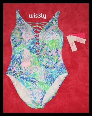Nuevo con etiquetas Traje de baño Lilly Pulitzer 10 M L Isle Lattice de una pieza Multi Shell of a Party Foto 1 de 4
