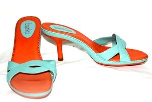 New BOLO Vernice Blue & Orange Sandals Shoes Heels Blue Orange leather 9 40.5 - Picture 1 of 4