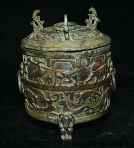 7.6" Rare Old China Bronze Ware Dynasty Palace Animal Beast Drinking Vessel - Picture 1 of 11