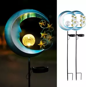 Solar Moon Lights - Outdoor Garden Lights with Crackle Glass Balls and Golden... - Picture 1 of 1