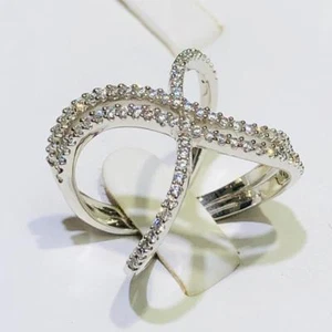 Platino Argento Sterling Bianco Zaffiro Infinito X Design Pave Avvolto Fedina S7 - Foto 1 di 12