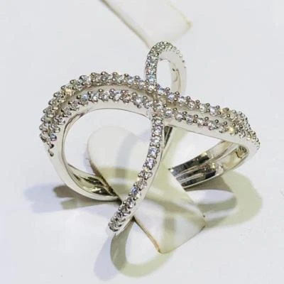 Platino Argento Sterling Bianco Zaffiro Infinito X Design Pave Avvolto Fedina S7 - Immagine 1 di 4