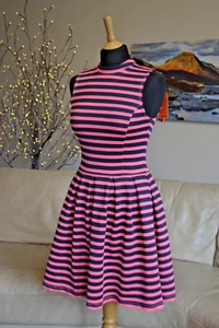 SUPERDRY Womens Premium Scuba Dress Pink Coral Navy Stripe Sz. XS - UK 6 - Picture 1 of 12