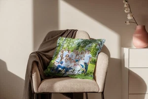 Personalized Faux Suede Square Pillow 14''×14'' | Original Photo | Custom Gift - Picture 1 of 4