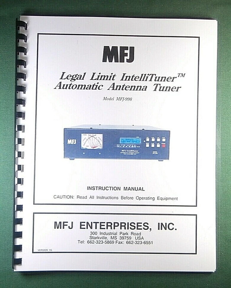 MFJ 998 Auto Antenna Tuner Instruction Manual: w/Clear Protective Covers! - Image 1 of 1