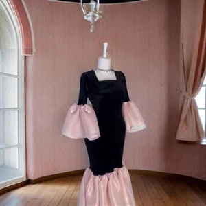 Womens Velvet Midi Dress Long Sleeve Evening Cocktail Christmas Party Ball Gown - Picture 1 of 5