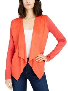 INC Women Orange Grapefruit Moleskin Open-Front Long Sleeve Cardigan Size Small - Picture 1 of 7