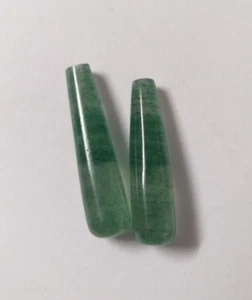 Natural Strawberry Green Aventurine Long Plain Drops Loose Stone 36 Carat Pair - Picture 1 of 3