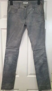 Jitrois hellblaue Wildlederhose aus verblasstem Distressed gerade Beine Hose 40  - Bild 1 von 11