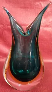 Vintage Blown Art Glass Vase Murano Sommerso Cobalt Blue Yellow Clear - Picture 1 of 4