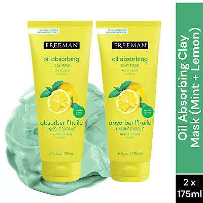 FREEMAN OIL ABSORBING Mint + Lemon Clay Mask -for Oily/Breakout Skin (2 x 175ml) - Image 1 of 4