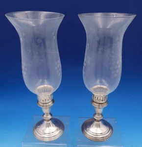 Par de candelabros de lámpara de huracán de vidrio esterlina Woodward and Lothrop #47 #8072 - Imagen 1 de 19