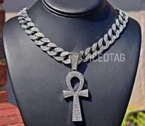 JUEGO COMBINADO DE COLLAR CUBANO HELADO HIP HOP JUMBO PARA HOMBRE, MIAMI BLINGED OUT - Imagen 1 de 12