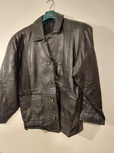 Reiss Mens Black Leather Coat Size L Used, Collar Button Missing Chest 44 - Picture 1 of 8