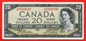 1954 CANADA TWENTY DOLLARS GREAT BULL S--T POKER NOTE 5580000 HAVE A L@@@K - Picture 1 of 2