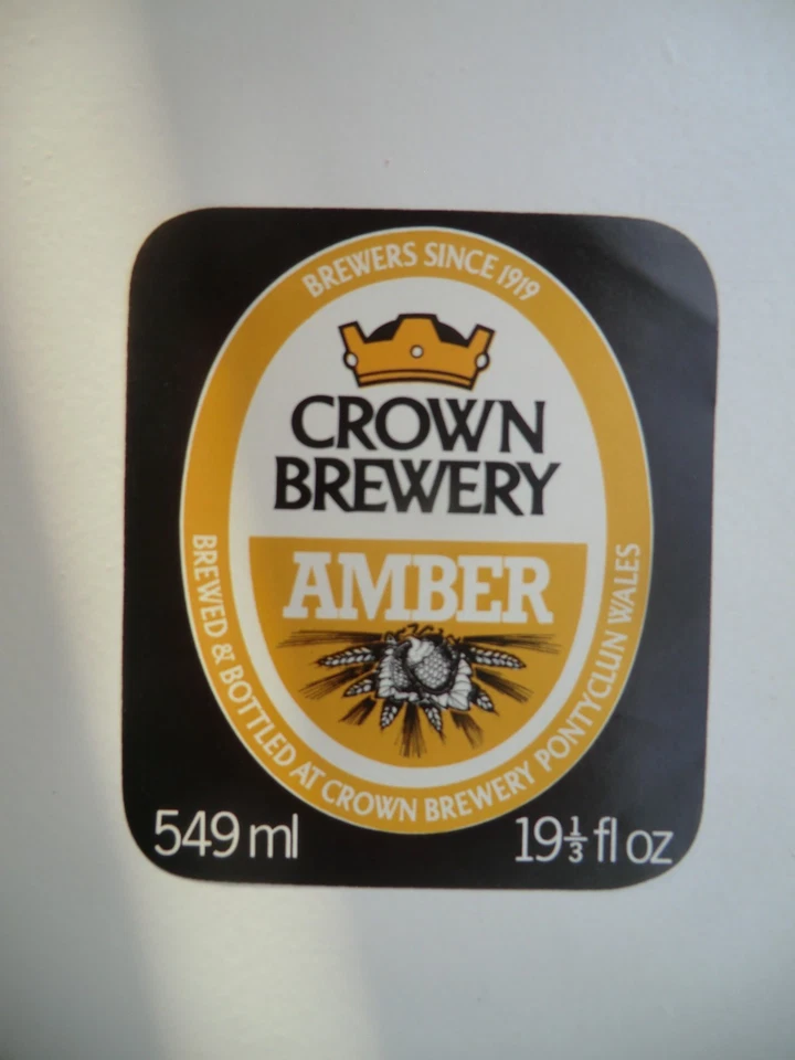 MINT CROWN BREWERY PONTYCLUN AMBER BREWERY BEER BOTTLE LABEL - Image 1 of 1