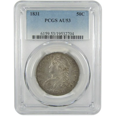 Moneda de 50c de plata busto con tapa 1831 AU 53 PCGS Foto 1 de 4