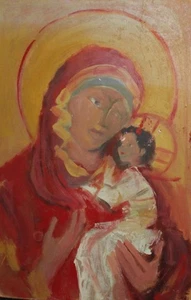 VINTAGE OIL PAINTING EXPRESSIONIST RELIGIOUS PORTRAIT JESUS CHRIST VIRGIN MARY - Picture 1 of 11