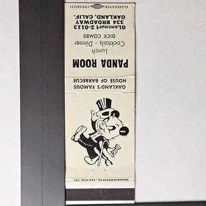 Panda Room Oakland 1950s Vintage Black White Cartoon Matchbook - Picture 1 of 3
