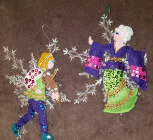 (2) Sequin Felt Handmade 12 Days Christmas Ornaments Lee Wards Lords & Ladies 6" - Picture 1 of 10