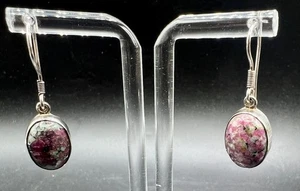 VTG Natural Ruby in Zoisite Earrings 925 Sterling Silver Earrings Southwest 5.2g - Picture 1 of 10