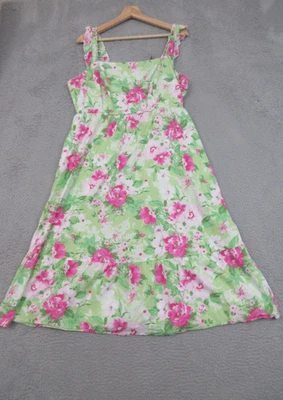 Vestido tórrido feminino 1 1X verde rosa floral com alça de babado nas costas forrado midi - Imagem 1 de 4