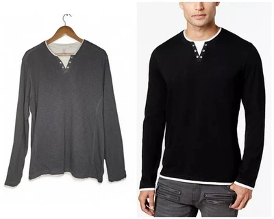 INC Layered Long-Sleeve Shirt in Heather Black Size L - Image 1 of 4