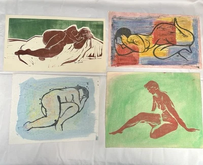 Lote de 4 impresiones en bloque originales de Guido "Wedo" Georgetti desnudos pinturas arte vintage Foto 1 de 4