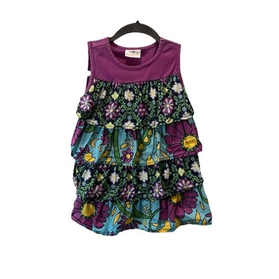 Camiseta sin mangas Hanna Andersson 120 niñas EE. UU. 6-7 púrpura con volantes florales en capas Foto 1 de 4